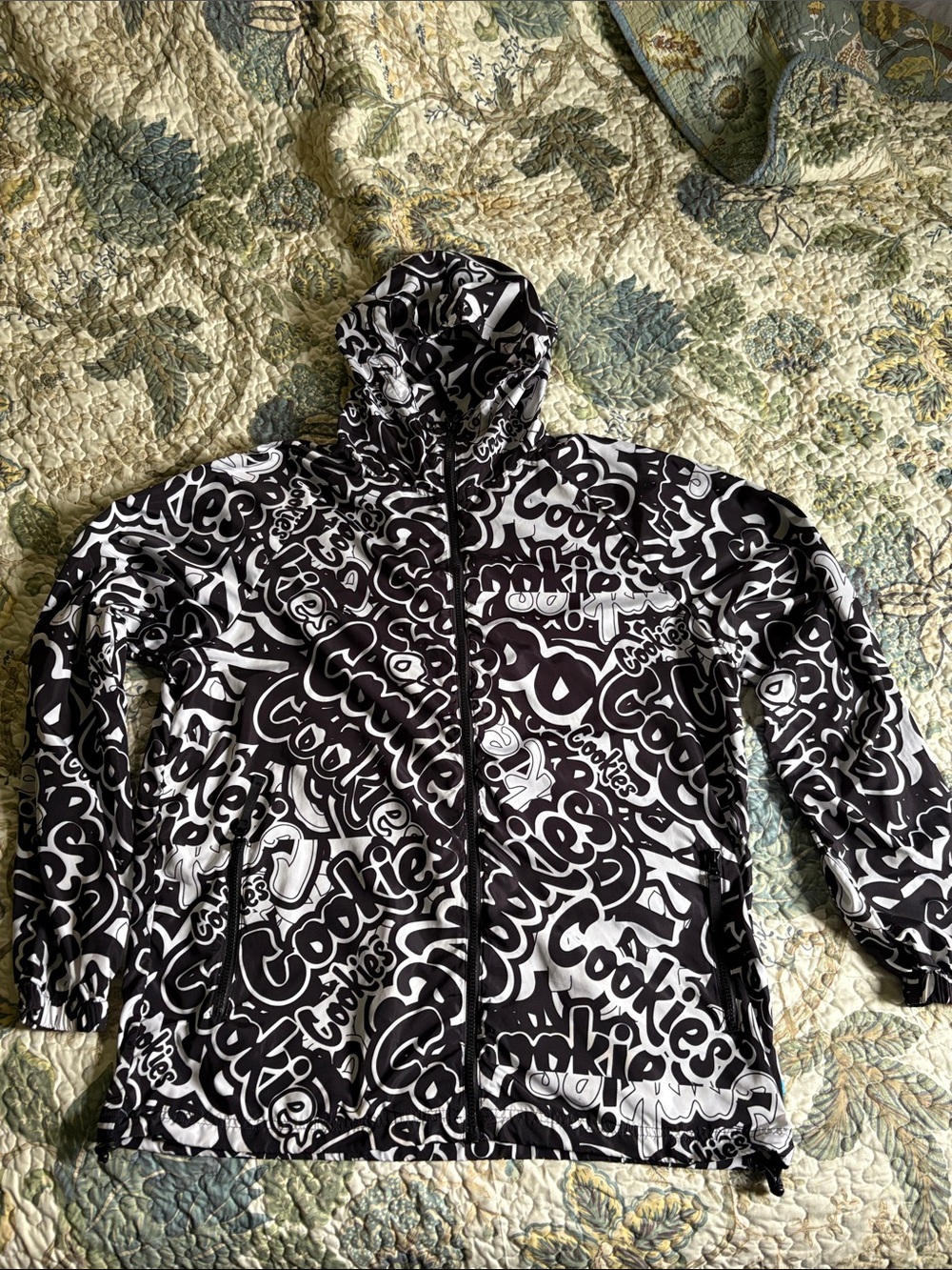 Cookies Black & White Graphic Windbreaker Jacket with Hood XL